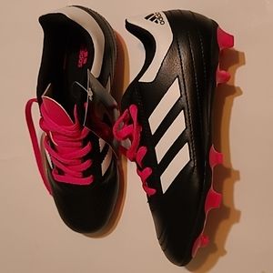 Girls Adidas soccer cleats, size 1, black and pink, never worn. New with tags